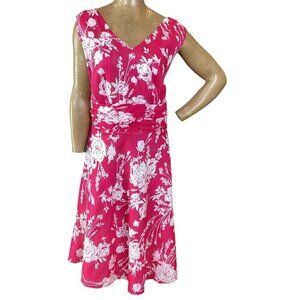 Robbie Bee Pink Floral A-Line Dress Cotton V-Neck Sleeveless Plus Sz 20W #306B